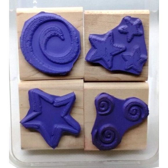 Stampin Up Star and Swirls 4 Piece Rubber Stamp Kit Mounted Shapes Symbols - Picture 2 of 5